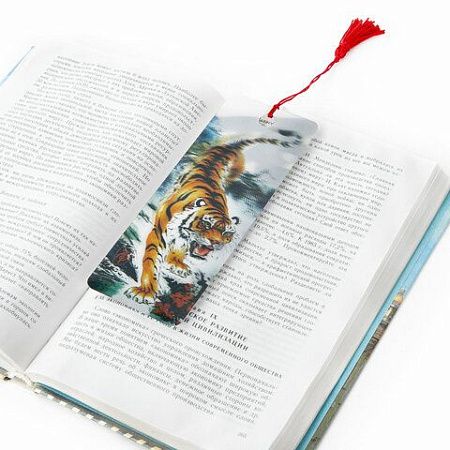 Закладка для книг 3D, BRAUBERG, объемная, "Бенгальский тигр", с декоративным шнурком-завязкой, 125755 