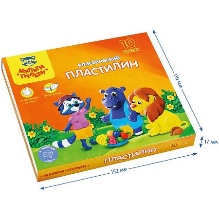 Пластилин Мульти-Пульти "Приключения Енота", 10 цветов, 200г, со стеком, картон