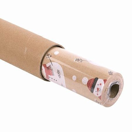 Бумага упаковочная крафт BIG SIZE новогодняя "Snowman", 0,7х10 м, ЗОЛОТАЯ СКАЗКА, 591948