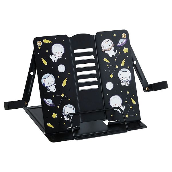 Подставка для книг СТАММ, металлическая, регулируемый угол наклона, с держателем, "Котики в космосе"