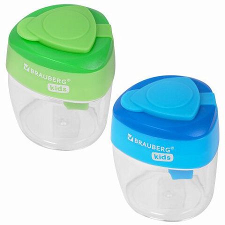 Точилки BRAUBERG KIDS "MAXI", 2 ШТУКИ, 2 отверстия, с большим контейнером, трехгранный корпус, цвета ассорти, блистер, 271947 