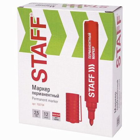 Маркер перманентный STAFF Basic PM-733, КРАСНЫЙ, круглый наконечник 2,5 мм, 150734 