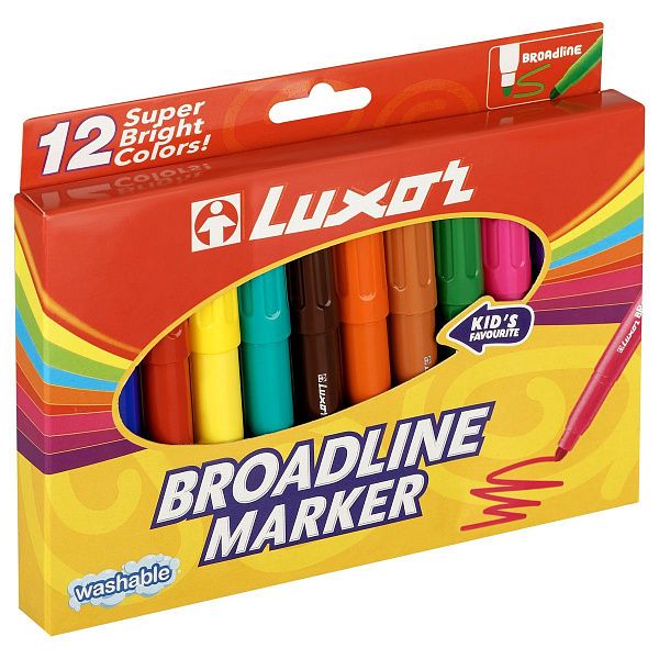 Фломастеры Luxor  "Broadline", 12цв., утолщенные, смываемые, картон, европодвес