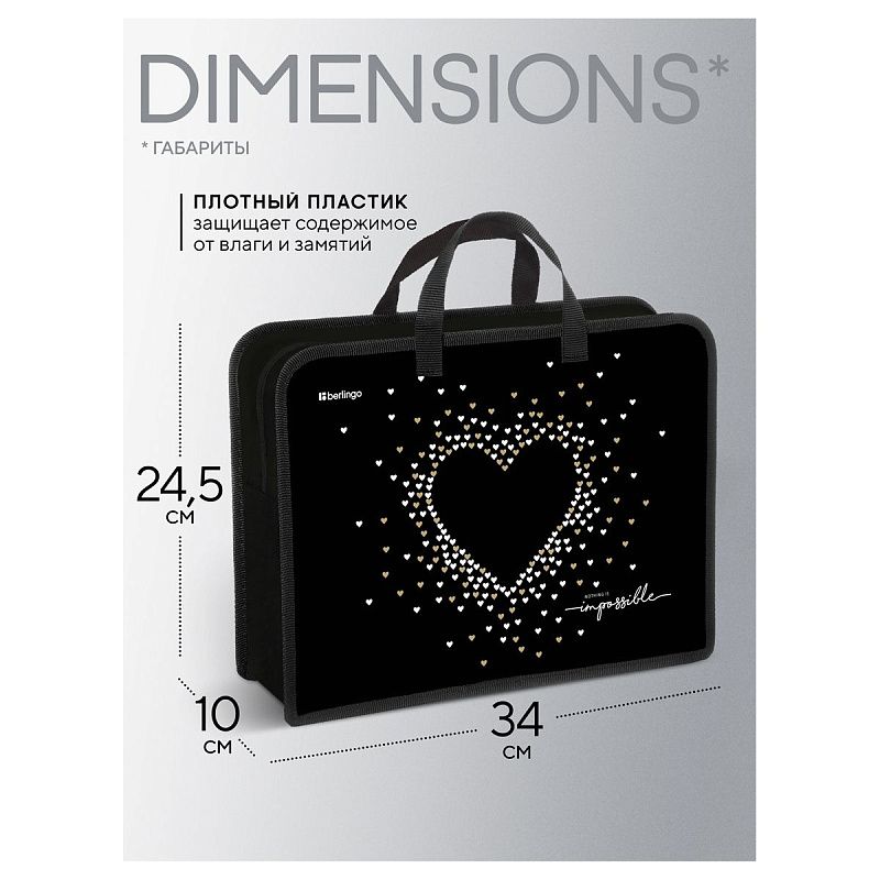 Папка с ручками 1 отделение, А4 Berlingo "Golden Glow", 340*245*100мм, пластик, на молнии 