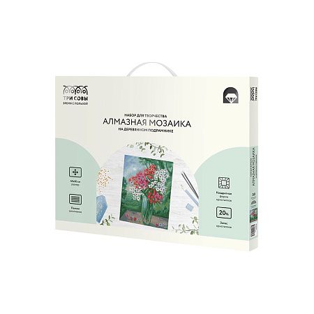 Алмазная мозаика ТРИ СОВЫ "Букет флоксов", 40*50см, холст на деревянном подрамнике, картонная коробка с пластиковой ручкой