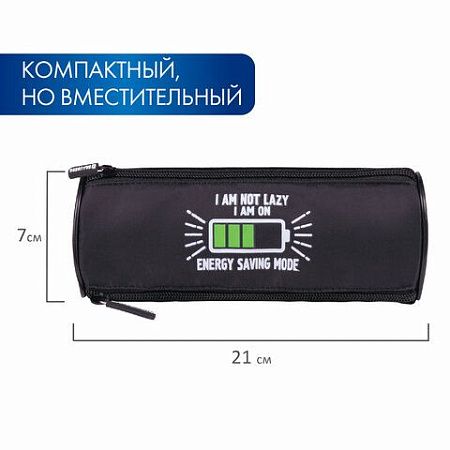 Пенал BRAUBERG, 3 отделения, нейлон, 21х7х7 см, "Battery", 270843 