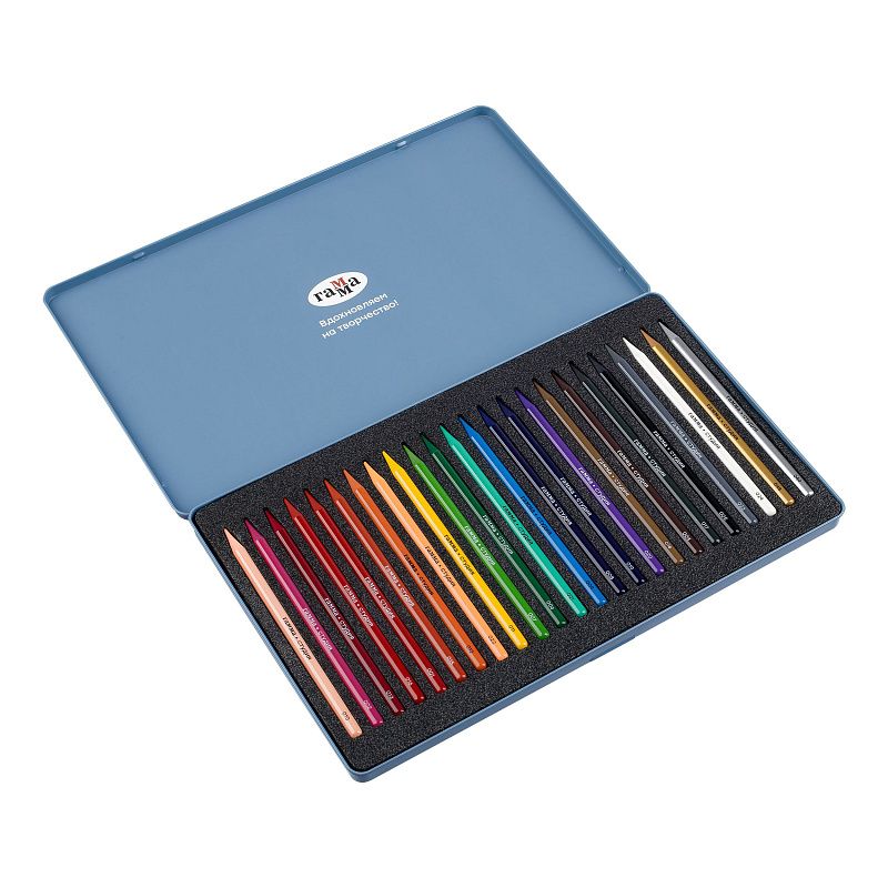 Карандаши цельнографитные цветные Гамма "Студия", 24 цв, заточенный, метал. пенал