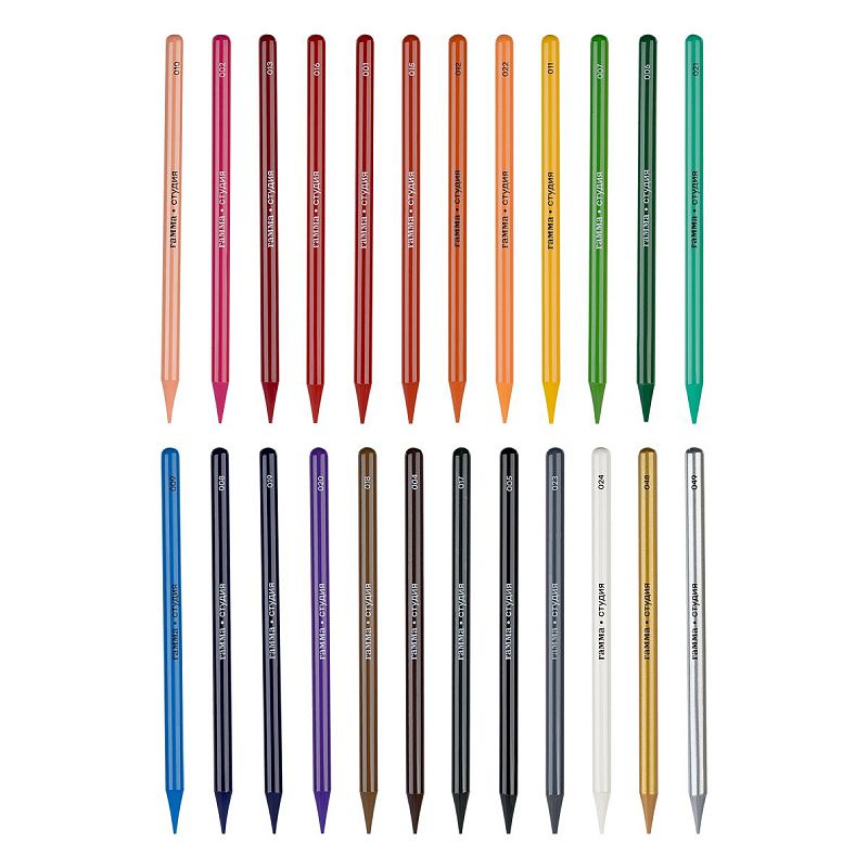 Карандаши цельнографитные цветные Гамма "Студия", 24 цв, заточенный, метал. пенал