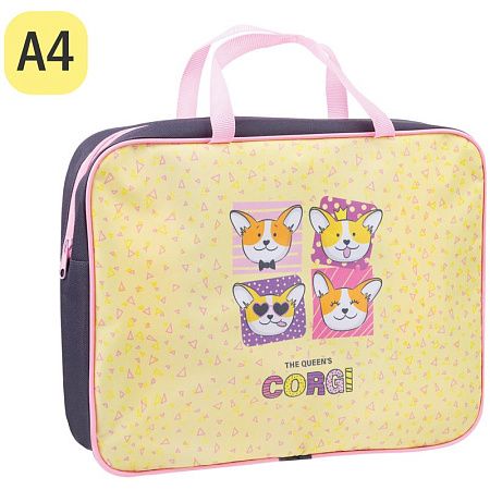 Папка с ручками А4 ArtSpace "Corgi", полиэстер, на молнии, 70мм 