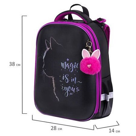 Ранец BRAUBERG SHINY, 2 отделения, с брелоком, "Magic cat", 38х28х14 см, 271381 