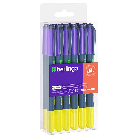 Текстовыделитель двусторонний Berlingo "Textline HL220" желтый/фиолетовый, 0,5-4мм 
