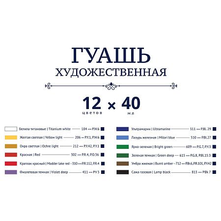 Гуашь художественная Vista-Artista "Gallery", 12 цветов, 40мл, картон. упаковка