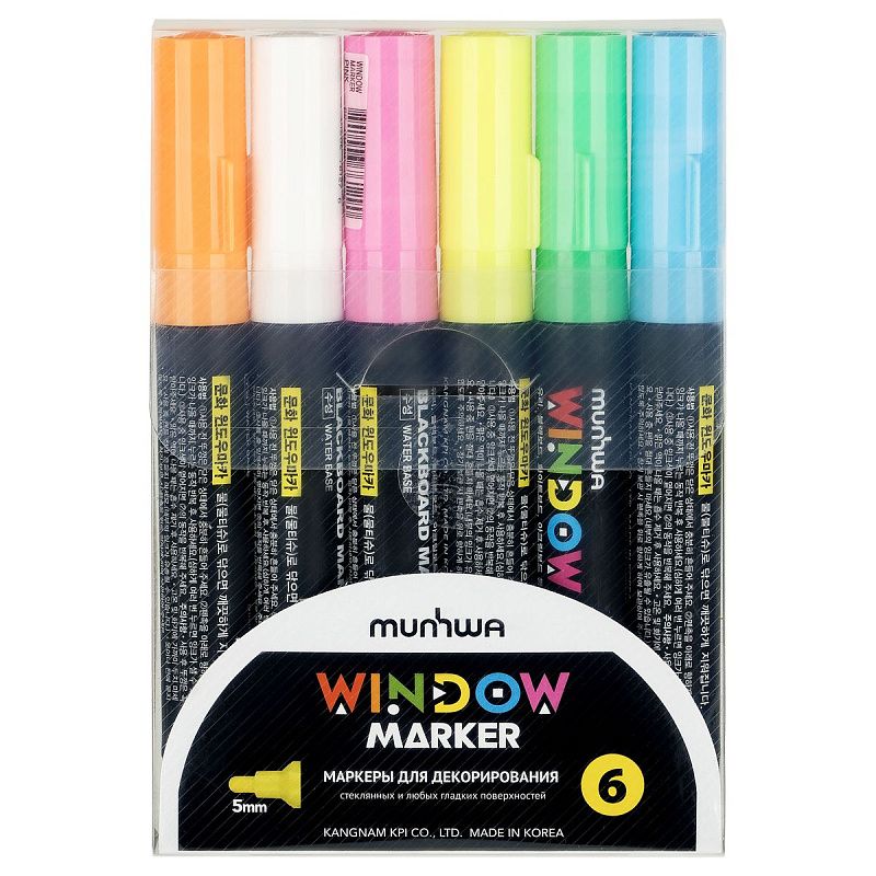 Набор меловых маркеров MunHwa "Window"  для декора по стеклу/доскам/штендерам 6цв. 