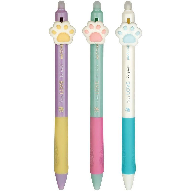 Ручка гелевая стираемая автоматическая MESHU "Sweet paws" синяя, 0,5мм, корпус ассорти, с топпером 