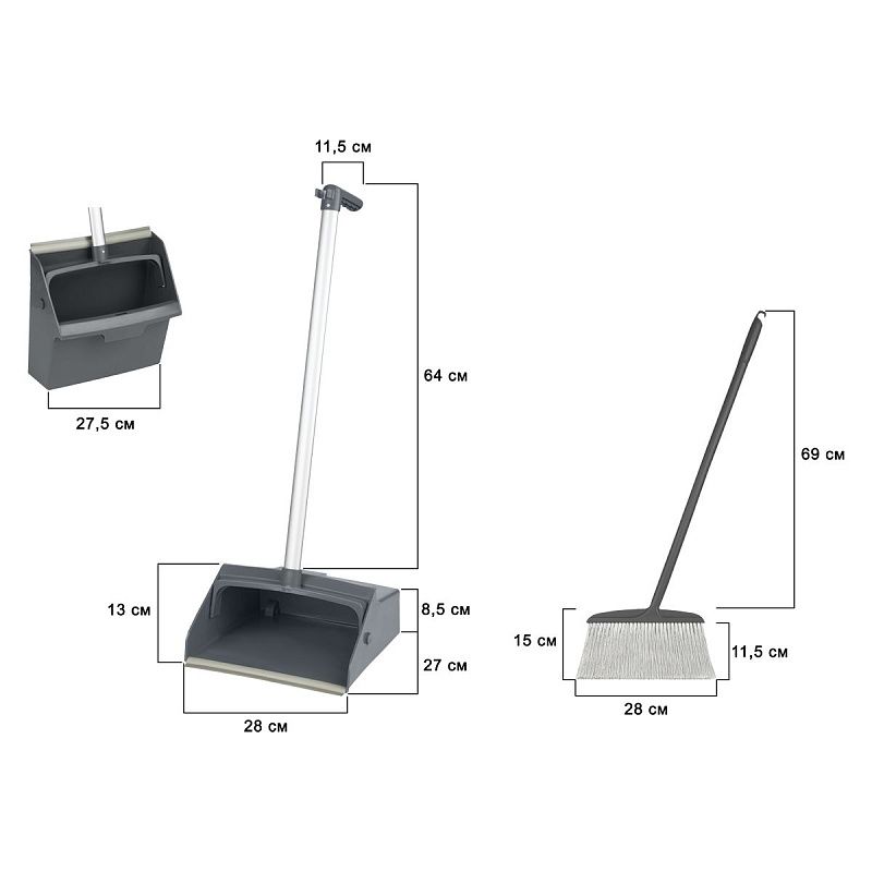 Совок для мусора со щеткой-сметкой OfficeClean Professional, длина рукоятки совка 64см, щетки-сметки 69см (помещение/улица)