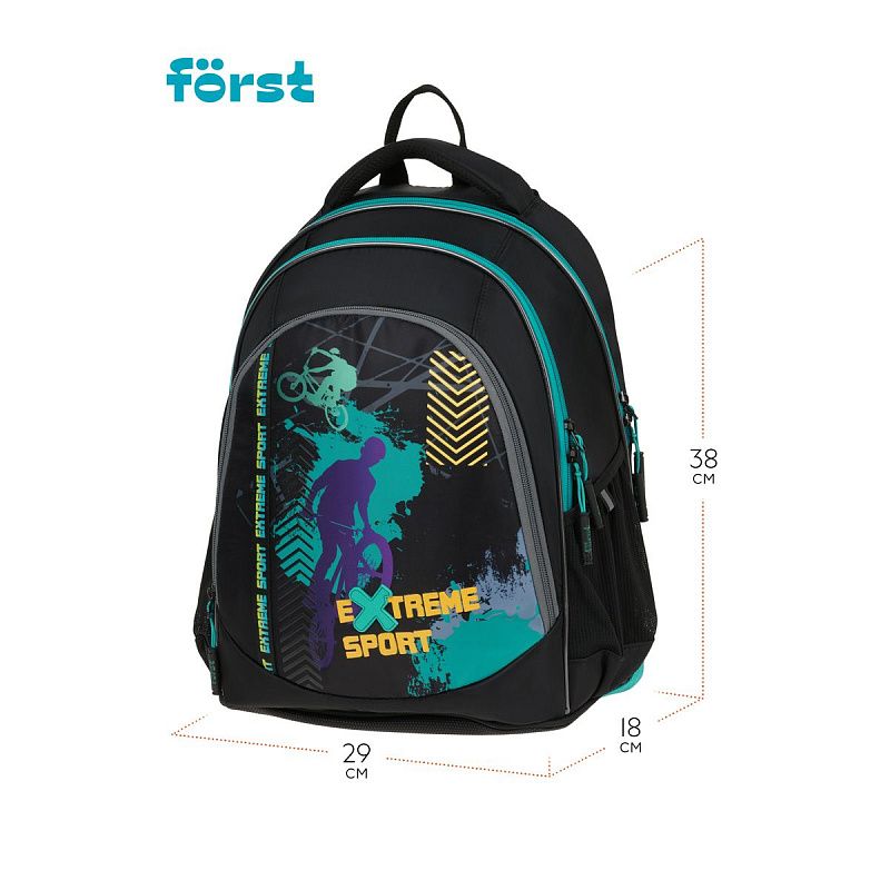 Рюкзак Först F-JUNIOR "Extreme sport" 38*29*18см, 3 отделения, 2 кармана, эргономичная спинка 