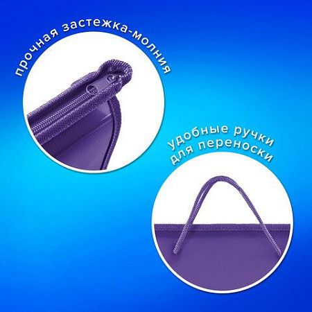 Папка на молнии с ручками ПИФАГОР, А4, пластик, молния сверху, однотонная фиолетовая, 228237 