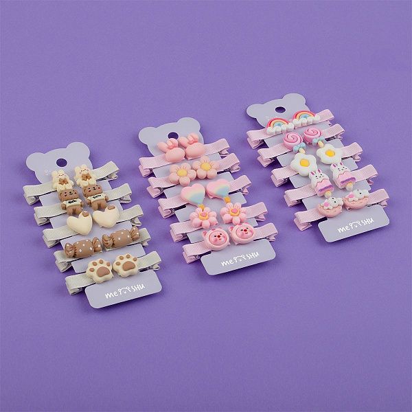 Заколки для волос MESHU, прищепки с топперами, ассорти, 10шт., 3,5см, европодвес