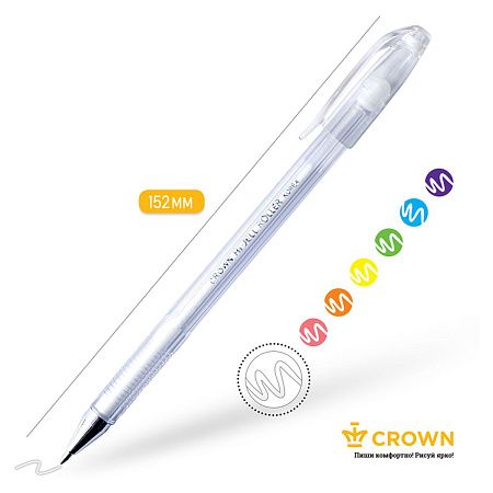 Ручка гелевая Crown "Hi-Jell Pastel" пастель белая, 0,8мм 