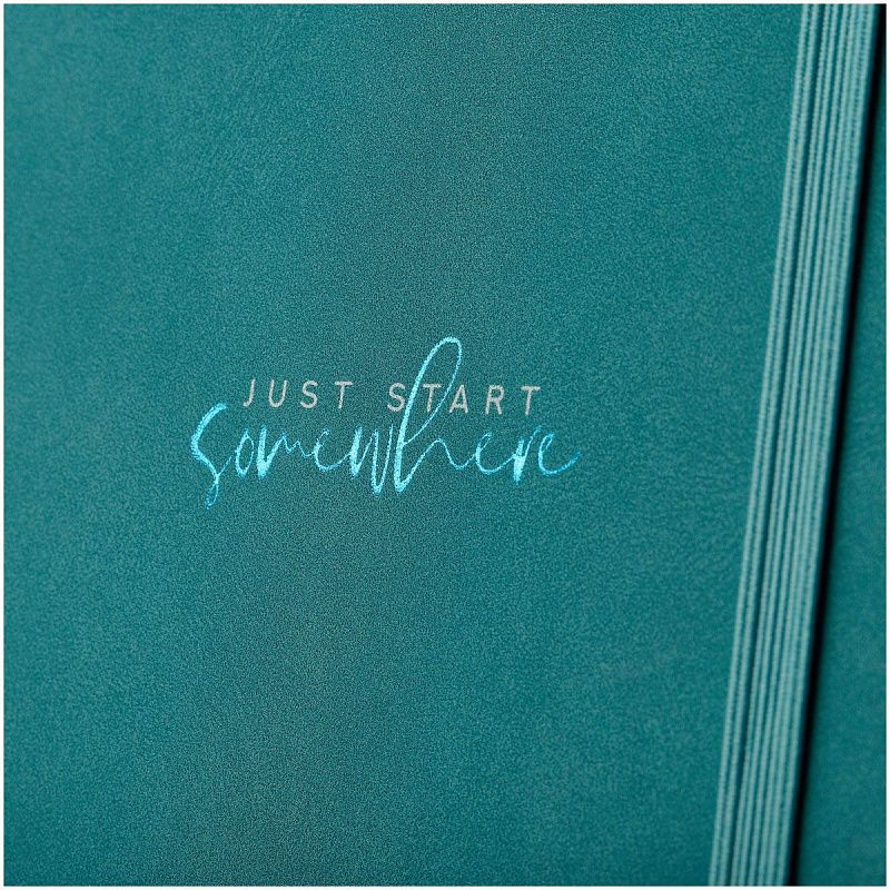 Записная книжка А5 96л., кожзам, на гребне, Greenwich Line "Just start. Cyan", твердая обложка, тиснение фольгой, с петлей для ручки