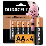 Батарейки КОМПЛЕКТ 4 шт., DURACELL Basic, AA (LR06, 15А), алкалиновые, пальчиковые, блистер, MN 1500 АА LR6