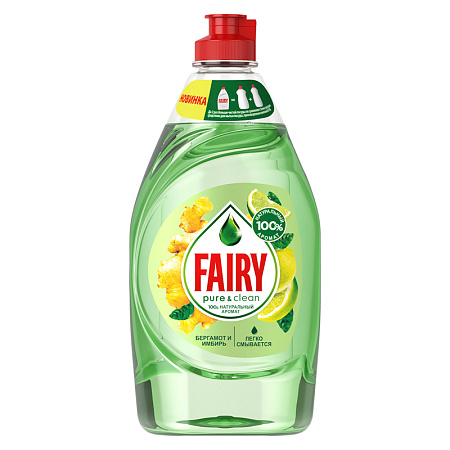 Средство для мытья посуды Fairy "Pure&Clean. Бергамот и Имбирь", 450мл 