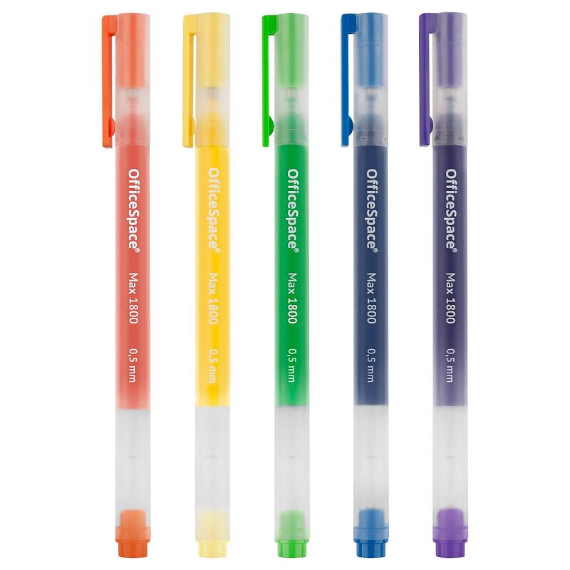 Набор гелевых ручек OfficeSpace "Max 1800", 5шт., 5цв,0,5мм, бесстержневая, увеличенная длина письма, коробка 