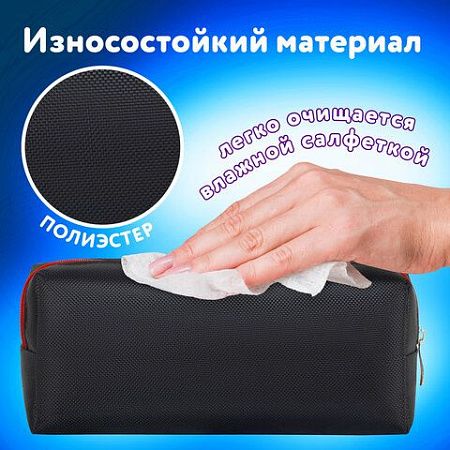 Пенал мягкий ЮНЛАНДИЯ, 2 отделения, полиэстер, Roar, черный, 21х9х6 см, 272347 