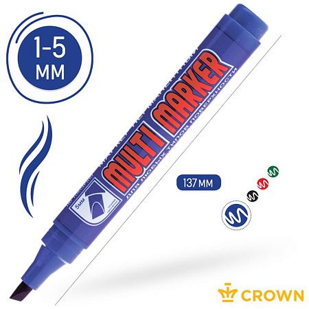 Маркер перманентный Crown "Multi Marker Chisel" синий, скошенный, 5мм 