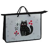 Папка с ручками А4 ArtSpace "Black Cat with Flowers", пластик, на молнии, 75мм
