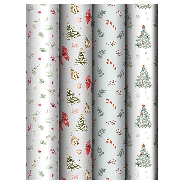 Упаковочная бумага глянц. 70*100см, MESHU "Christmas decoration", 80г/м2, ассорти 4 дизайна