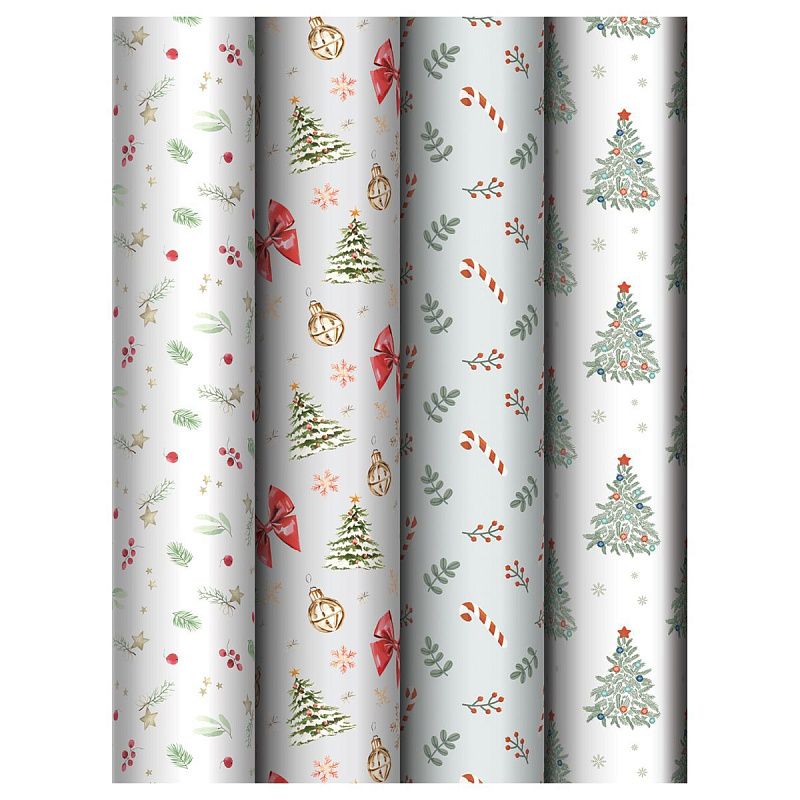 Упаковочная бумага глянц. 70*100см, MESHU "Christmas decoration", 80г/м2, ассорти 4 дизайна