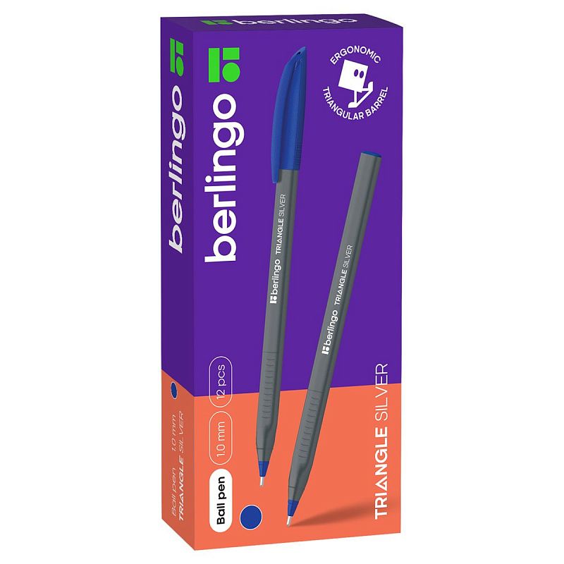 Ручка шариковая Berlingo "Triangle Silver" синяя, 1,0мм, трехгран. 