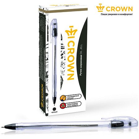 Ручка шариковая Crown "Oil Jell" черная, 0,7мм, штрих-код 