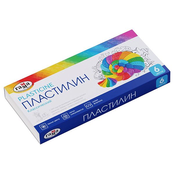 Пластилин Гамма "Классический", 06 цветов, 120г, со стеком, картон. упаковка