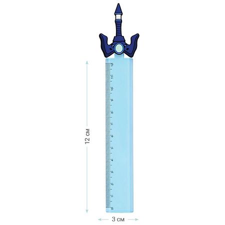 Линейка с топпером 12см MESHU "Blue sword", пластиковая, европодвес 