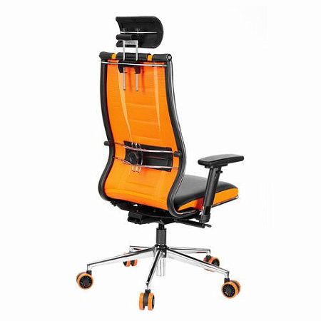 Кресло компьютерное МЕТТА "ErgoLife" 10 B2-160D, 2D-подголовник, экокожа/сетка, черное/оранжевое
