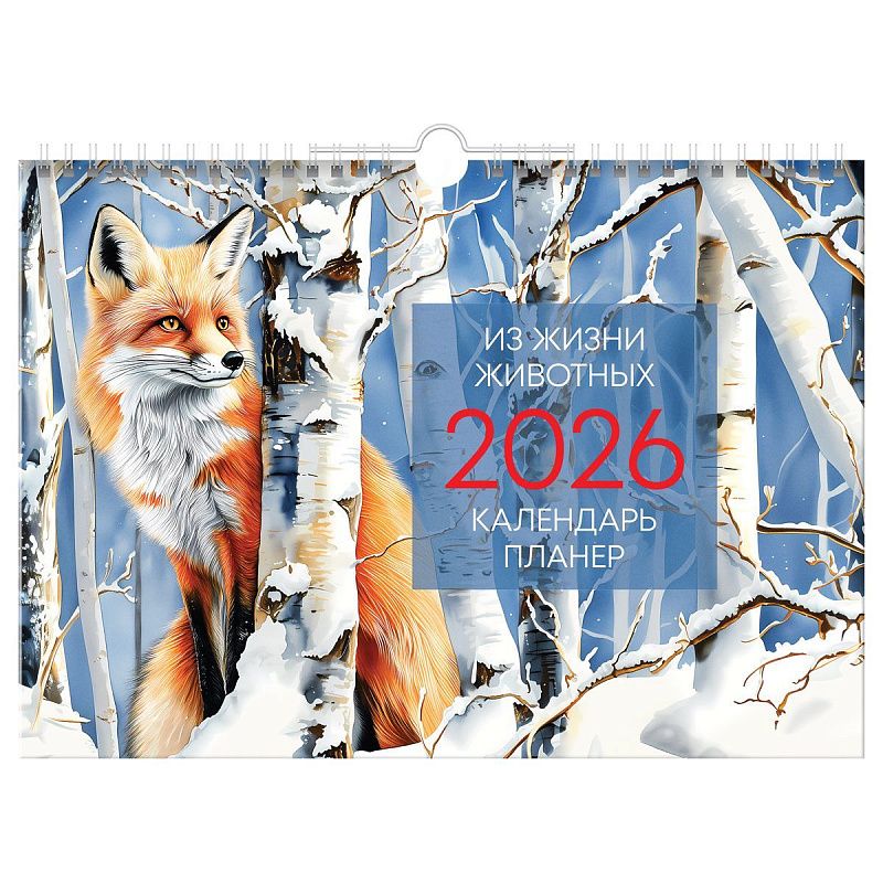 Календарь-планер настенный перекидной на гребне, А4, 12л. BG "Животные", 2026г.