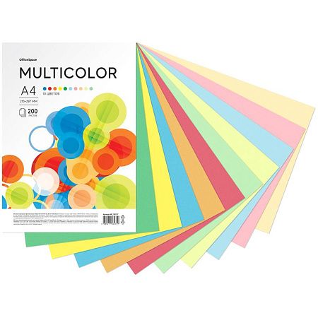 Бумага цветная OfficeSpace "Multicolor", А4, 80г/м², 200л., (10 цветов)