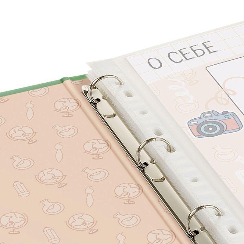 Папка-портфолио 7БЦ А4 BG, на 4 кольцах для школьника "Котята-школьники", 20 файлов, 10 вкладышей. 