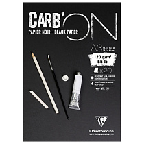 Скетчбук 20л., А3 Clairefontaine "Carb ON", на склейке, мелкозер., черный, 120г/м2