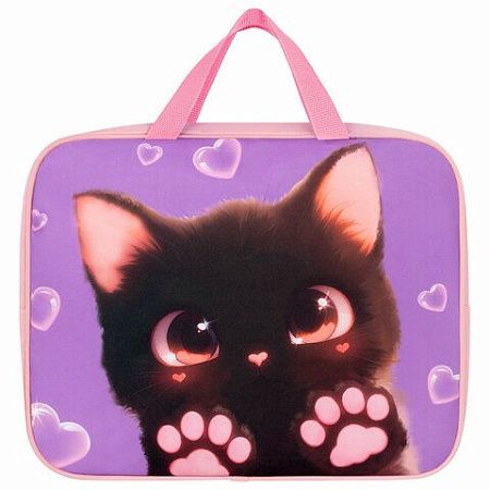 Папка на молнии с ручками BRAUBERG А4, 1 отделение, полиэстер, 80 мм, Paw prints, 273300 