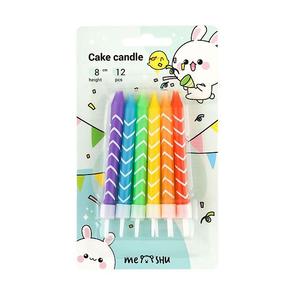 Свечи для торта с держателями MESHU "Bright", ассорти, 8см, 12шт