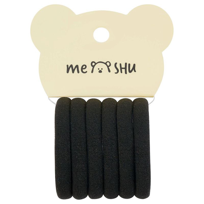 Резинки для волос MESHU "Essence", черные, 6шт., диаметр 4см, европодвес
