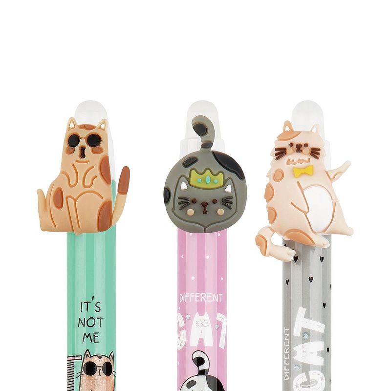 Ручка шариковая автоматическая MESHU "Сat Day" синяя, 0,7мм, грип, корпус ассорти 