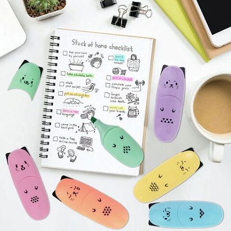Текстовыделитель мини BRAUBERG KIDS "CUTE CATS PASTEL", АССОРТИ В ПЛАСТИКОВОЙ БАНКЕ, линия 1-5 мм, 152434. 