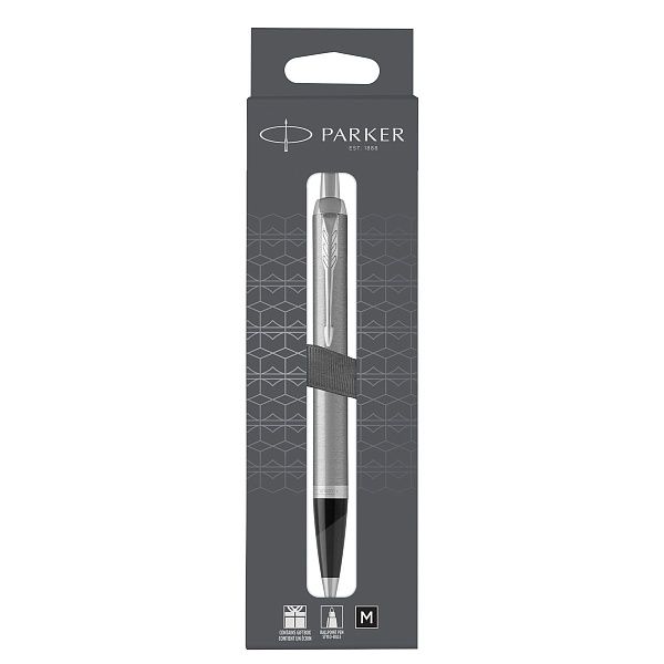 Ручка шариковая Parker "IM Stainless Steel CT" черная, 1,0мм, кнопочн., подарочная упаковка с европодвесом