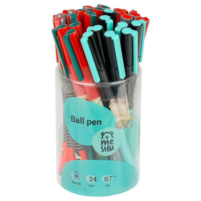 Ручка шариковая MESHU "Moody cats" синяя, 0,7мм, грип, корпус ассорти 