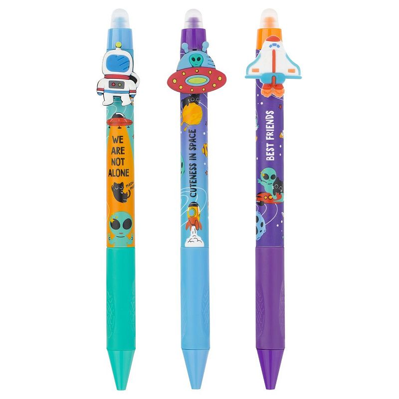 Ручка гелевая стираемая автоматическая MESHU "Space adventure" синяя, 0,5мм, корпус ассорти, с топпером 