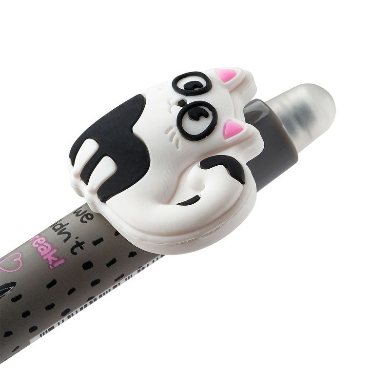 Ручка гелевая стираемая автоматическая MESHU "Funny cats" синяя, 0,5мм, корпус ассорти, с топпером 